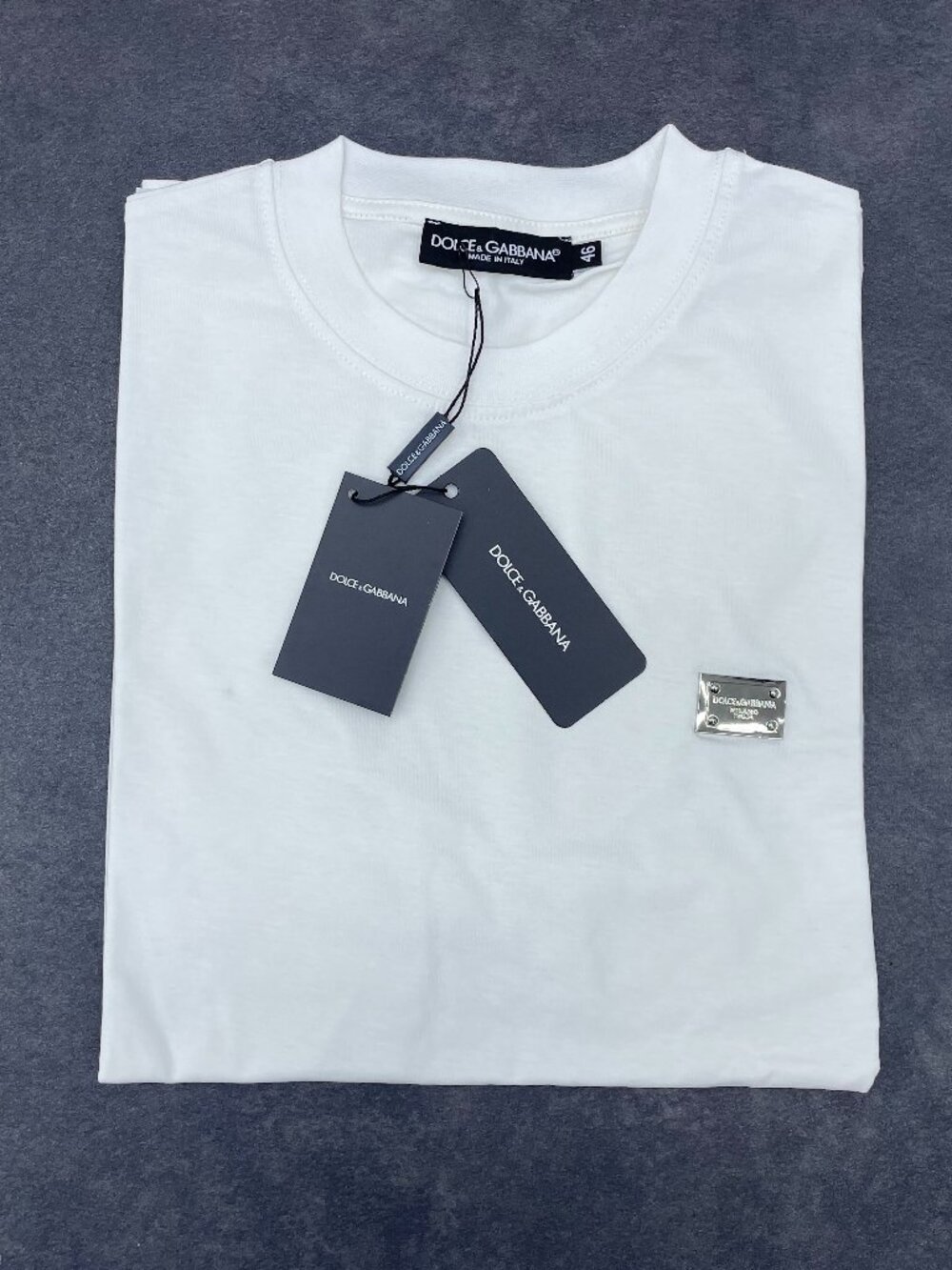 Dolce & Gabbana Men’s White Logo Plaque T-Shirt- Size 50 (Large)